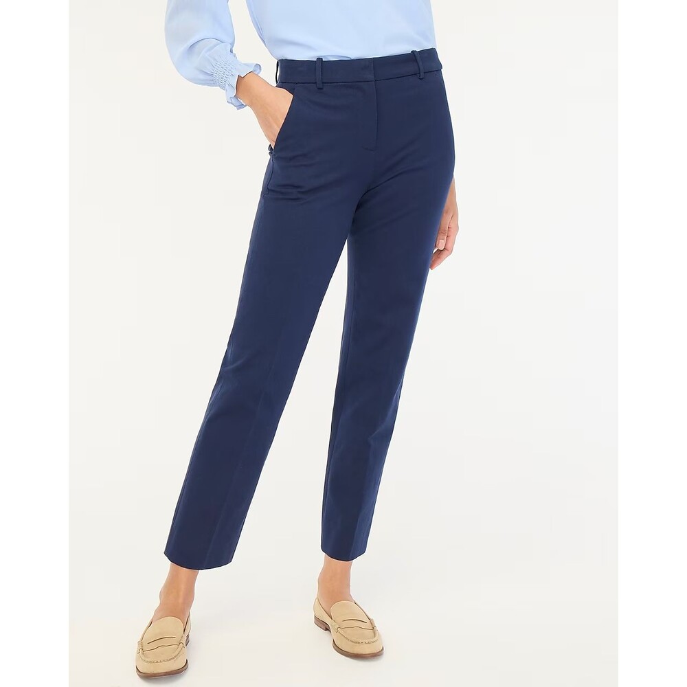 J.CREW Kallie Straight Leg Pant 14 Navy Stretch Twill Slant Pockets NWT B86